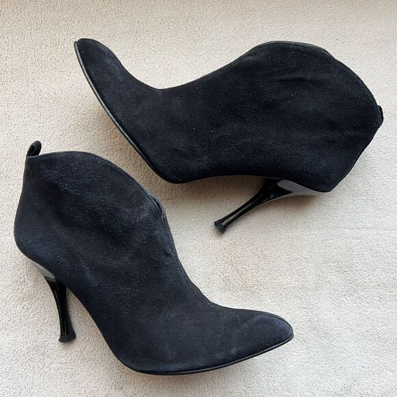 Stuart Weitzman Metropol Black Suede Heeled Ankle Slit Boots Booties Women 7 M - Picture 16 of 16